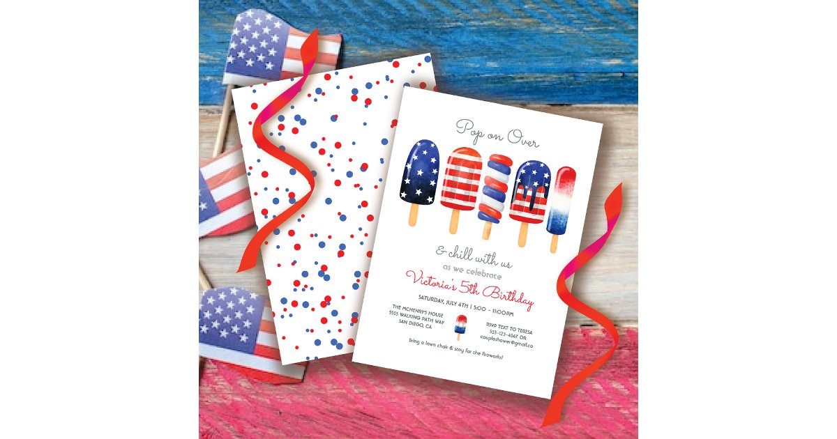 Popsicle red white & blue Patriotic 4th of July Invitation | Zazzle
