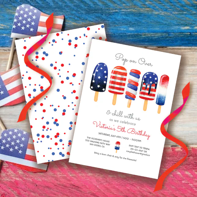Popsicle red white & blue Patriotic 4th of July Invitation | Zazzle