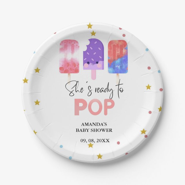 Popsicle  She is ready to pop Baby Shower Paper Plates (Front)