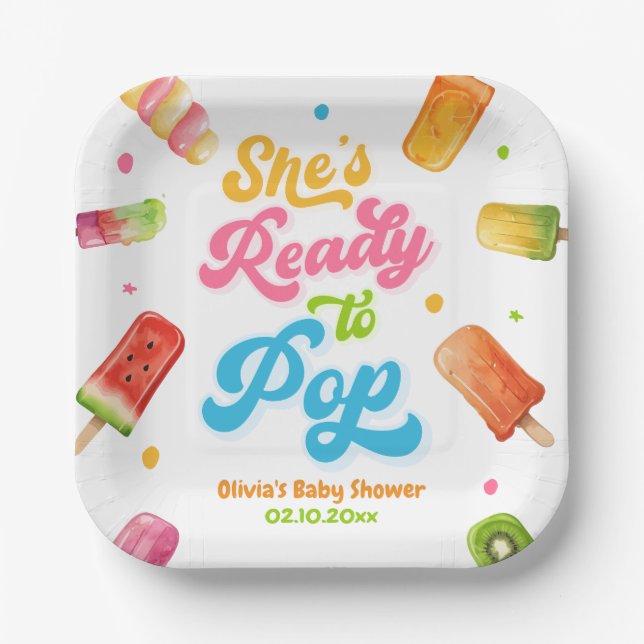Popsicle She's Ready to Pop Baby Shower Paper Plates (Front)