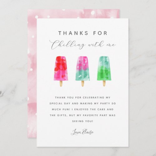 Popsicle Summer Birthday Party Thank You Card