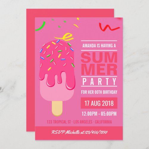 Popsicle Summer Girl Birthday Party invite