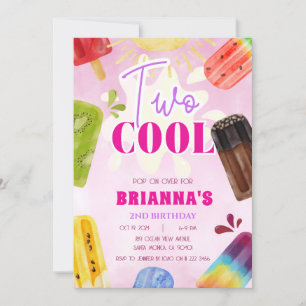 Popsicle Two Cool Summer Girl 2nd Birthday Invitation