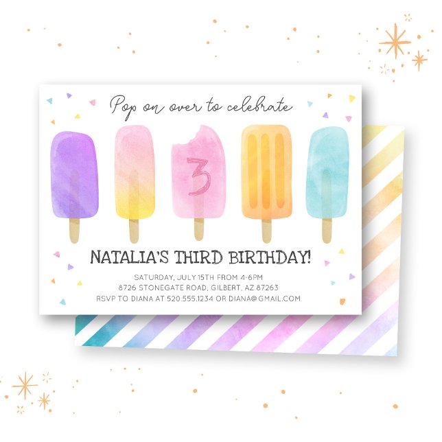 Popsicle Watercolor Pink Girl Birthday Invitation (Creator Uploaded)