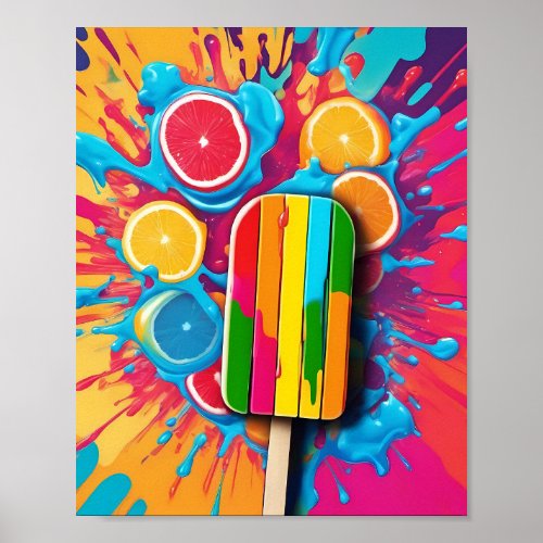 Popsicle with fruit on a colorful background poster