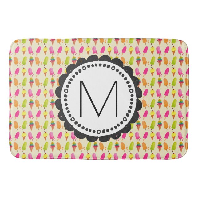 Popsicles and Ice Cream Cones Custom Monogram Bathroom Mat (Front)