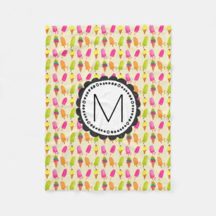 Popsicles and Ice Cream Cones Custom Monogram Fleece Blanket