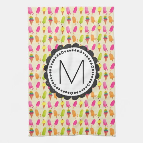 Popsicles and Ice Cream Cones Custom Monogram Towel