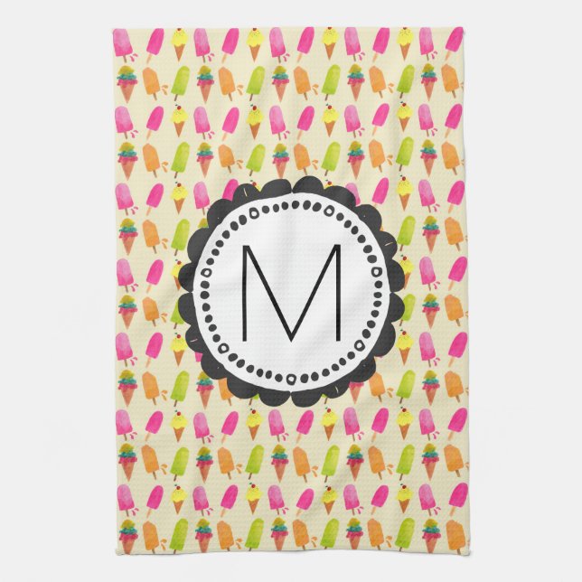 Popsicles and Ice Cream Cones Custom Monogram Towel (Vertical)