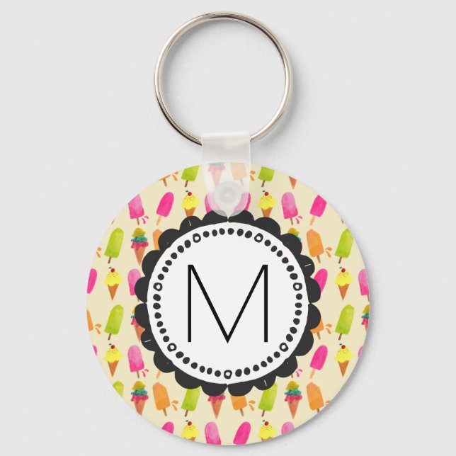 Popsicles and Ice Cream Personalized Monogram Keychain (Front)