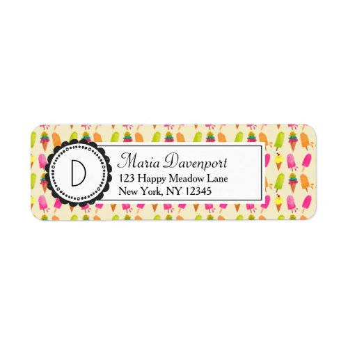 Popsicles and Ice Cream Personalized Monogram Label