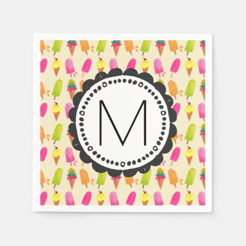 Popsicles and Ice Cream Personalized Monogram Paper Napkins