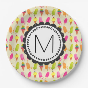 Popsicles and Ice Cream Personalized Monogram Paper Plates