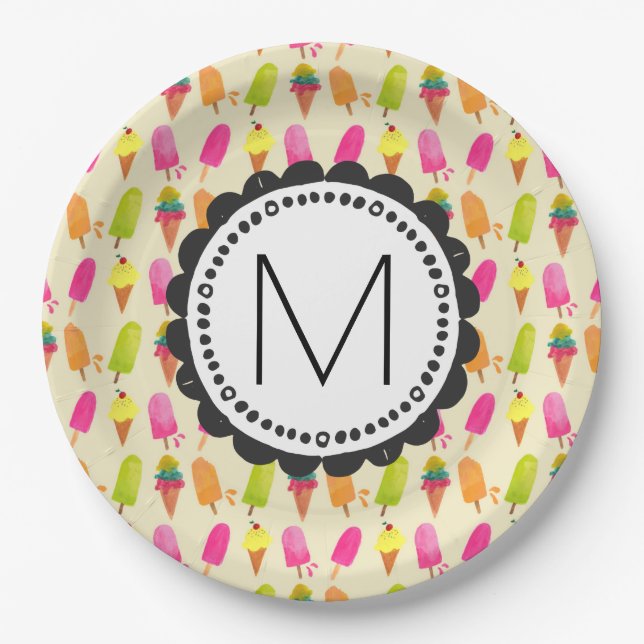 Popsicles and Ice Cream Personalized Monogram Paper Plates (Front)