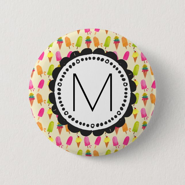 Popsicles and Ice Cream Personalized Monogram Pinback Button (Front)