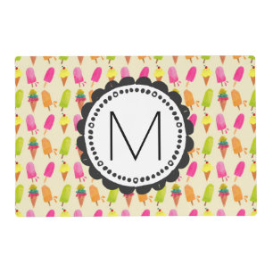 Popsicles and Ice Cream Personalized Monogram Placemat