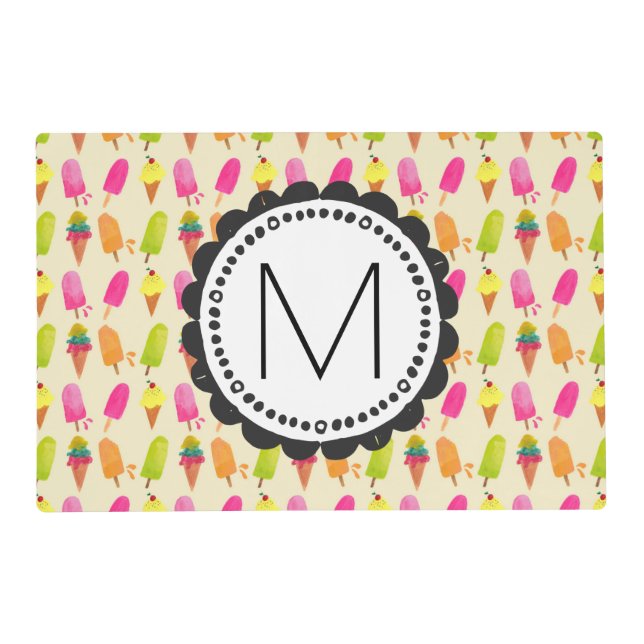 Popsicles and Ice Cream Personalized Monogram Placemat (Front)