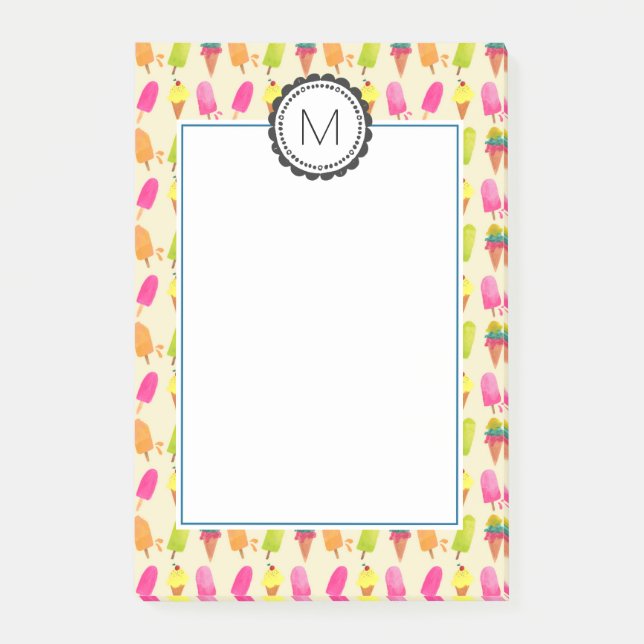 Popsicles and Ice Cream Personalized Monogram Post-it Notes (Front)