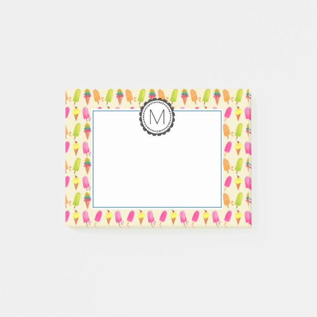 Popsicles and Ice Cream Personalized Monogram Post-it Notes (Front)