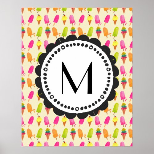 Popsicles and Ice Cream Personalized Monogram Poster