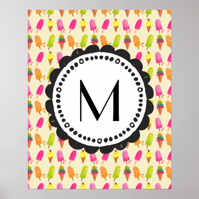 Popsicles and Ice Cream Personalized Monogram Poster (Front)