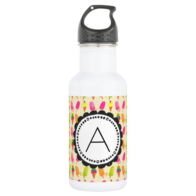 Popsicles and Ice Cream Personalized Monogram Stainless Steel Water Bottle (Front)