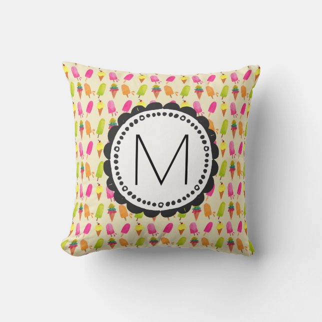 Popsicles and Ice Cream Personalized Monogram Throw Pillow (Front)