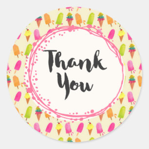 Popsicles and Ice Cream Summer Pattern Thank You Classic Round Sticker