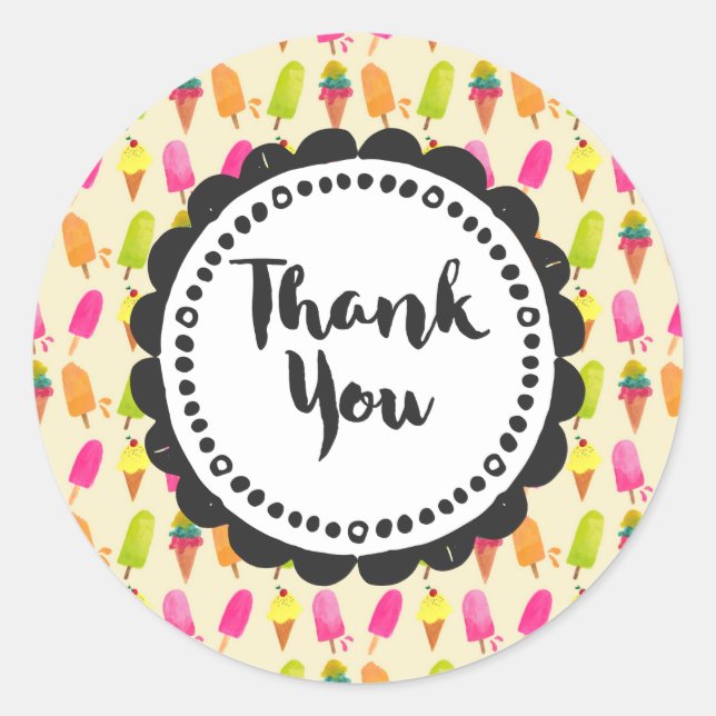 Popsicles and Ice Cream  Thank You Classic Round Sticker (Front)