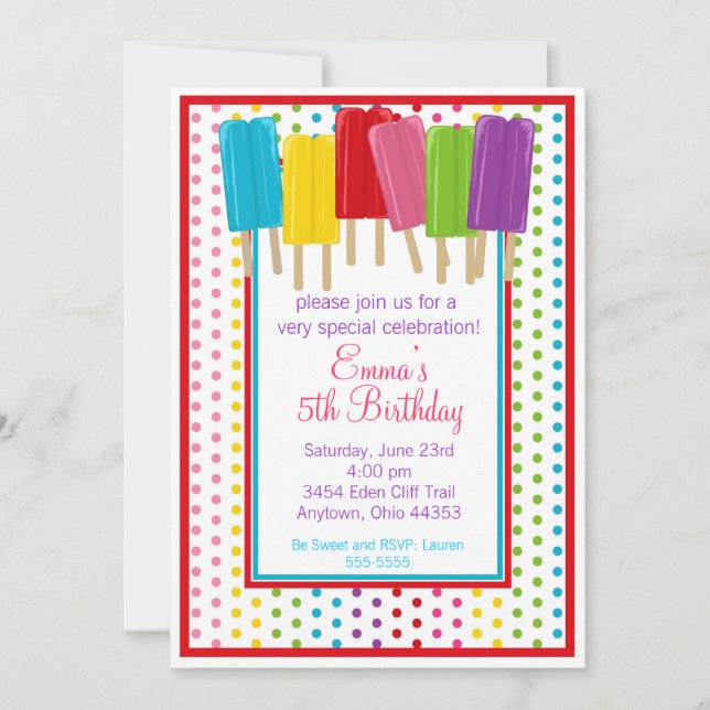 Popsicles and Polka Dots Birthday Invitations (Front)