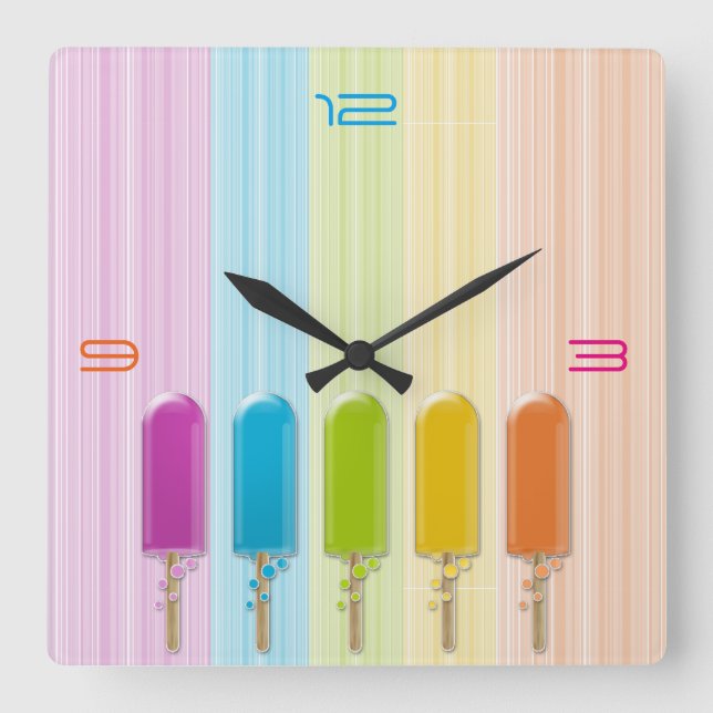 popsicles square wall clock (Front)