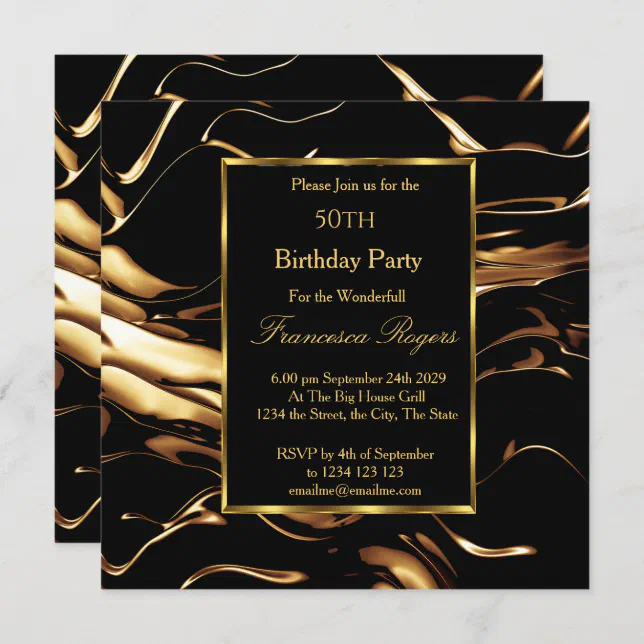 Popular 50th Birthday Party Gold Black Invitation | Zazzle