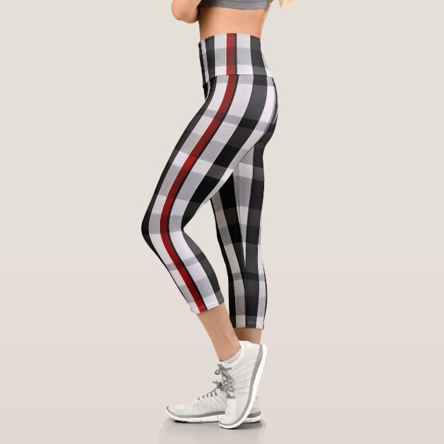 Popular Abstract Red Black Plaid Collection Capri Leggings (Left)