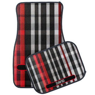 Popular Abstract Red Black Plaid Collection Car Floor Mat