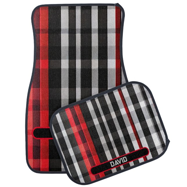 Popular Abstract Red Black Plaid Collection Car Floor Mat (Set)