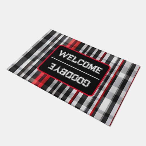Popular Abstract Red Black Plaid Collection Doormat
