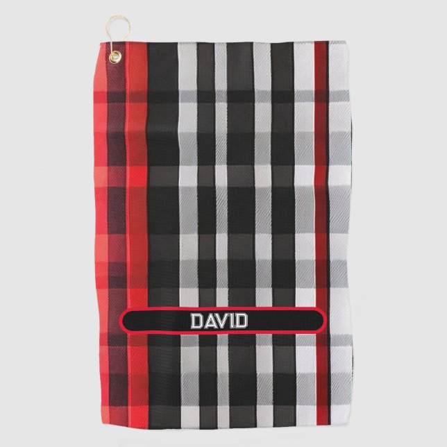 Popular Abstract Red Black Plaid Collection Golf Towel (Front)