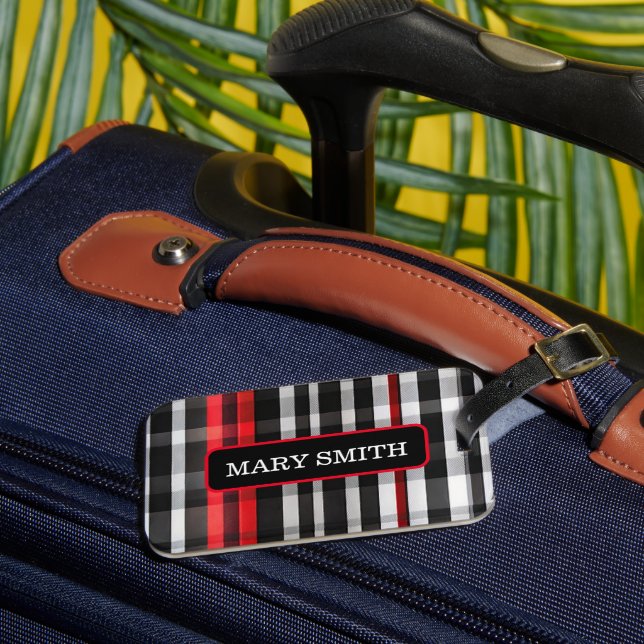 Popular Abstract Red Black Plaid Collection Luggage Tag (Front Insitu 3)