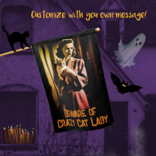 Popular AI Halloween Cat Lady Spooky Personalized  House Flag
