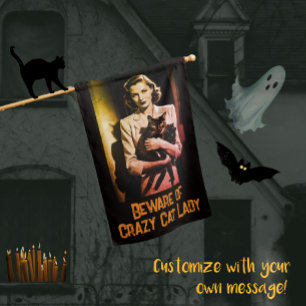 Popular AI Halloween Cat Lady Spooky Personalized  House Flag