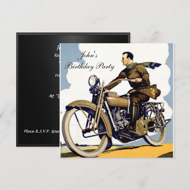 Popular Art Deco motorbike Invitation (Front/Back)