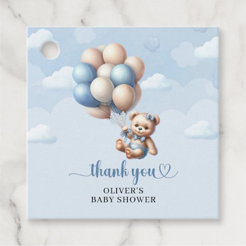 Popular bear with balloons blue ivory Baby Shower  Favor Tags
