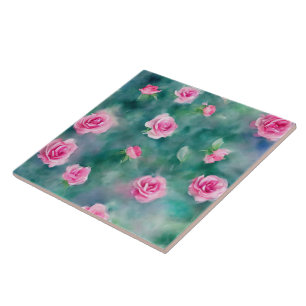 Popular Beautiful Watercolor Pink Roses Collection Ceramic Tile