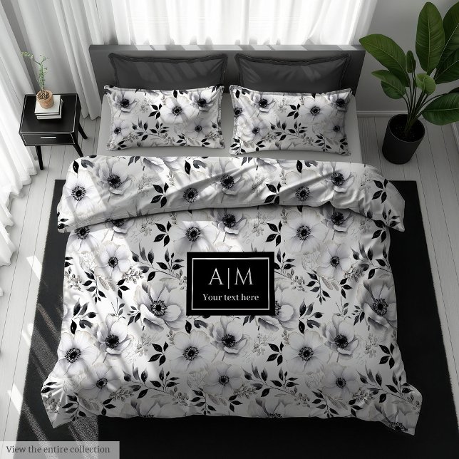 Popular black and white duvet with botanical art (Popular black and white duvet with botanical art)