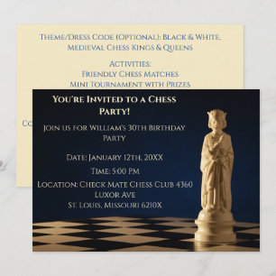 Popular Blue 30th Knight Chess Birthday Invitation