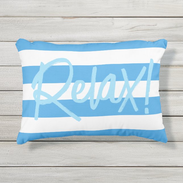 Popular Blue and White Wide Stripe  Outdoor Pillow (Front)