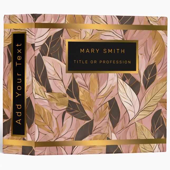 Popular Blush Pink Gold Boho Leaves Collection 3 Ring Binder (Front/Spine)