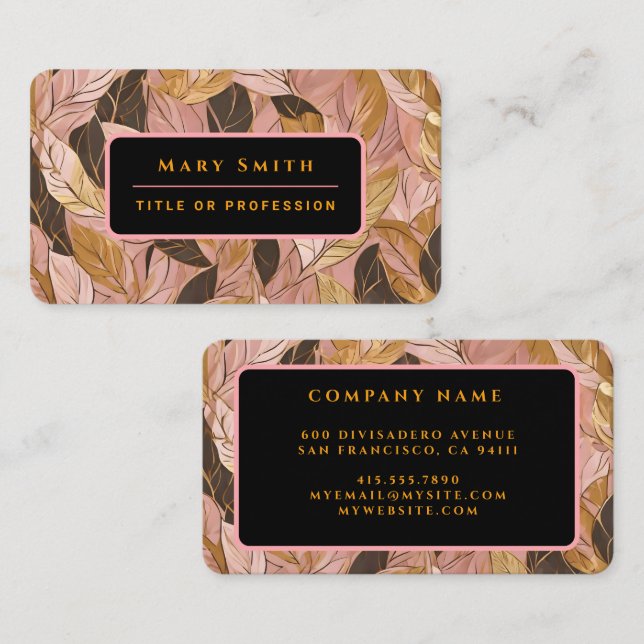 Popular Blush Pink Gold Boho Leaves Collection Business Card (Front/Back)