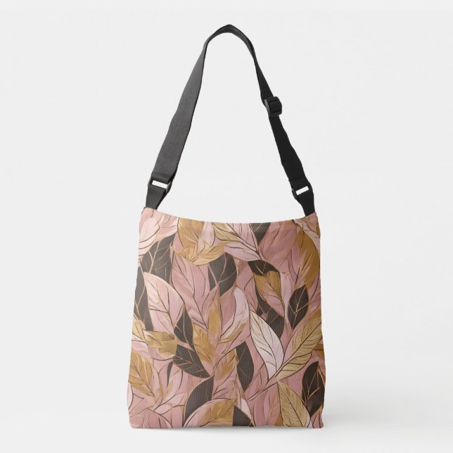 Popular Blush Pink Gold Boho Leaves Collection Crossbody Bag (Front)
