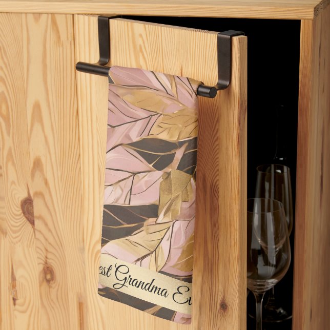 Popular Blush Pink Gold Boho Leaves Collection Kitchen Towel (Thirds Fold)